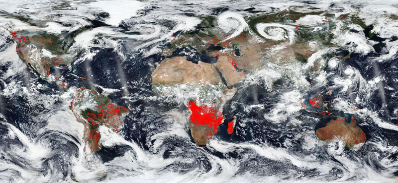 Red points are detected fires